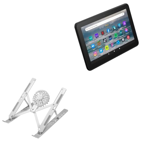 BoxWave Stand and Mount Compatible with Amazon Fire 7 (12th Gen 2022) - QuickSwitch Stand with Cooling Fan, Portable, Multi Angle Viewing Ventilator - Metallic Silver