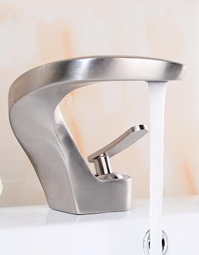 Robinet de lavabo cascade eau chaude et froide avec finition Nickle Brush pour salle de bain