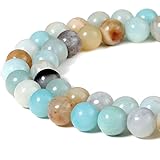 BEADNOVA Natural Amazonite Beads Natural Crystal Beads Stone Gemstone Round Loose Energy Healing Beads with Free Crystal Stretch Cord for Jewelry Making (8mm, 45-48pcs)