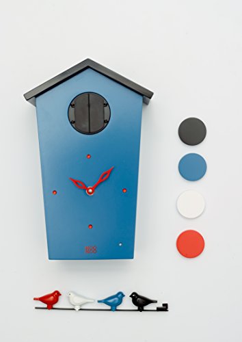 Miniatura 2 de Kookoo Birdhouse Azul Oscuro, Reloj Cucu Design Moderno, Sonidos De 12 Aves O El Cuco, Reloj Pájaros Cantores C. Péndulo