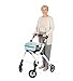 KMINA Narrow Walker for Small Spaces, Foldable Walker with Tray and Basket, 4 Wheels and Brakes, Lightweight Indoor Rollator for Seniors, Blue, PRO Model