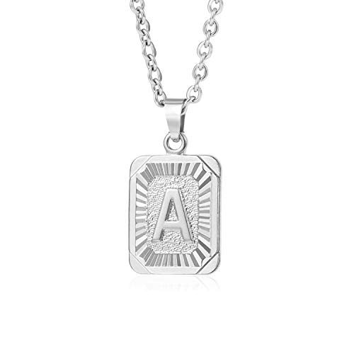Glimmerst Initial Pendant Necklace 18K Gold Plated Stainless Steel Letter Necklace Personalizd Name Necklace for Women Silver A