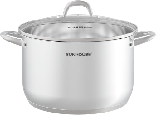 Comparison: Best Material For A Stock Pot 4 SUNHOUSE 13-Quart Stainless Steel Stockpot w/Tempered Glass Lid - Heavy-Duty, Food-Grade Cookware for Simmering, Boiling, and Induction Cooking - Exceptional Heat Distribution