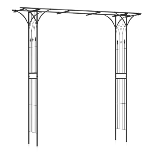 GiantexUK Metal Garden Arch, Heavy Duty Trellis Pergola Arbour, 205cm Flowers Roses Climbing Plants Support Archway for Lawn Patio Wedding Ceremony Party Decoration (205x52x205cm, Black)