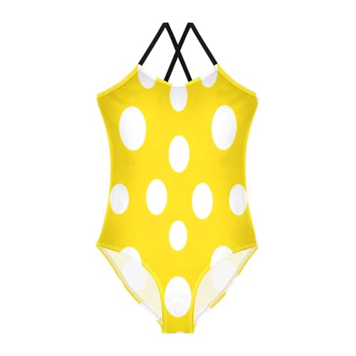 Toddler Swimwear, Summer Beach Swimsuit 3-10 Y, White Polka Dots Yellow