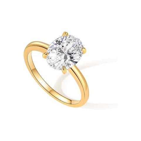 Engagement Rings for Women 14K Gold Plated Oval Cubic Zirconia Ring Dainty Gold Promise Ring Wedding Band Rings for Women Trendy Gold Jewelry Cover