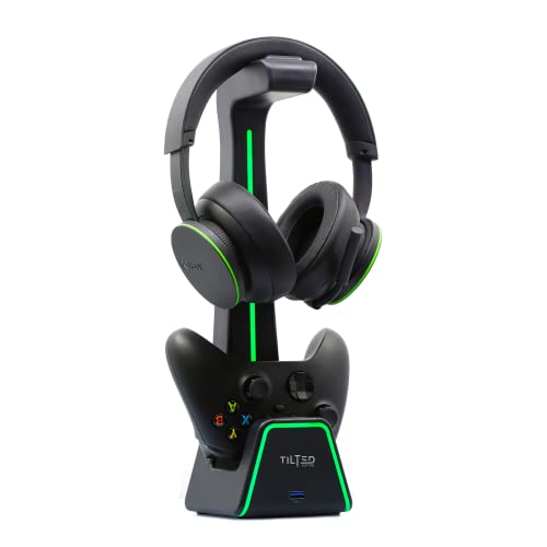 Tilted Nation 3 in 1 Gaming Headset and Controller Stand for PS5 and Xbox Series X Charging Station – Game Controller Holder and Headphone Stand for Desk with PlayStation and Xbox Magnetic Charger