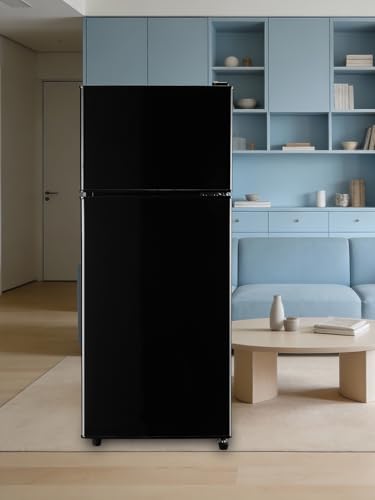 Image of F.W.WOOLWORTHS Refrigerator with Freezer 3.8 Cu.Ft Black | 7 Level Temp Adjustable Thermostat, Compact Fridge with 2 Doors for Office, Kitchen, Dorm and Bedroom, Black