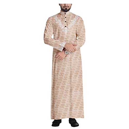 RFXZSAQD Jacquard Mens Jubba Thobe, Muslim Robe, Long Sleeve Saudi Arab Thobe Jubba, Men Kaftan Middle East Islamic Clothing