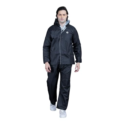 Image of VARSHA - Basic Reversible Rain Coat for Men, Men's Raincoat with Adjustable Hood, Heavy-Duty Zip & Button Closure,Buy Portable Waterproof Rainwear Suit for Bike.(NX)