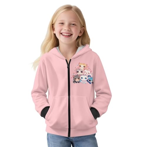 Kids Zip-Up Hoodie Sweatshirt Girls Boys Breathable Relaxed Outwear Coats with Pockets for School Sport Size S-XL