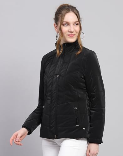 Image of Monte Carlo Womens Regular Fit Full Sleeve Collared Solid Winter Puffer Jacket Made From Blend Poly