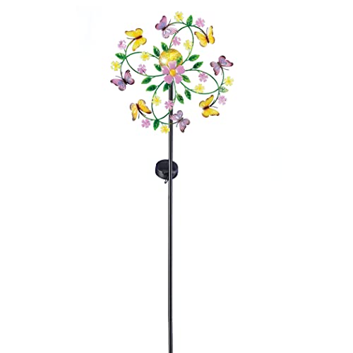 Collections Etc Solar Powered Butterfly Floral Wind Spinner Garden Stake #TOP28