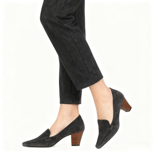 Image of LEHOOR Women Vintage Chunky Block Heel Pumps Shoes Square Pointed Toe Slip On Formal Office Work Business Loafers Shoes Suede Snakeskin Cone Heel Oxford Shoe Ladies Professional Chic Fall 4-11 M US