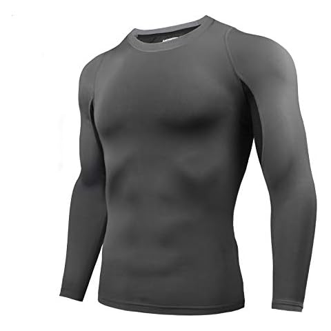 AMZSPORT Mens Compression Top Long Sleeve Sports T-Shirt Base Layer for Gym Running Cycling Golf, Grey, S Cover