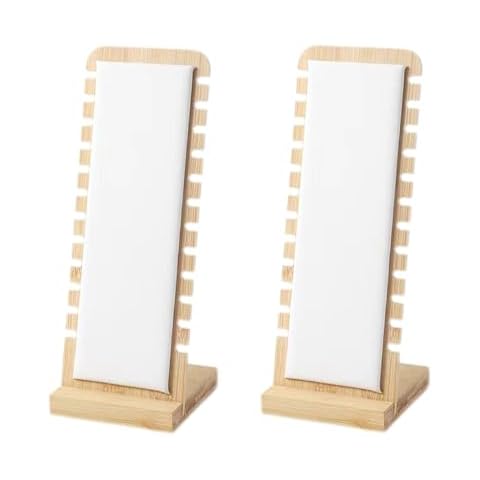 SWTOOL 2PCS Bamboo Jewelry Necklace Display Stand with White Leather Soft Mat Necklace Pendant Tabletop Display Holder for Home Selling Shows Cover