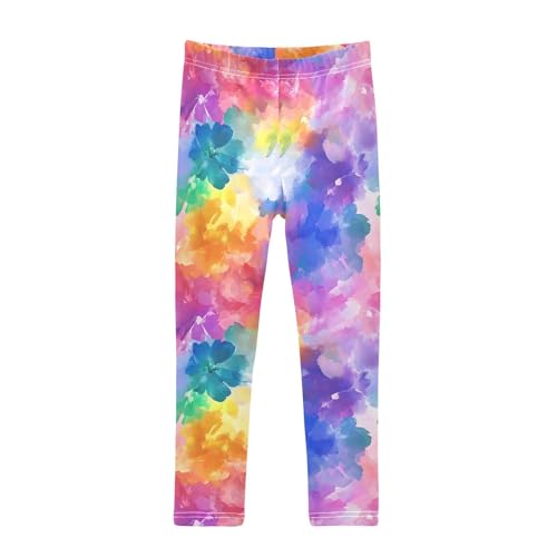 Rainbow Colorful Flower Girls Casual Leggings for Kids Printed Long Pant Bottoms Stretch and Soft