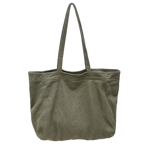 Image of Cotton Tote Handbag Women Canvas Crossbody Beach Bag Hobo Shoulder Tote Bag with 3 External Pocket,Zipper Closure