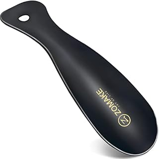 ZOMAKE Metal Shoe Horn - Small Shoehorn Lazy Shoe Helper,19cm Short Shoe Horns With Hook For Men Women The Elderly Kids