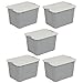 Produktbild BranQ Home essential, 5 Stück 30 Liter robuste große Aufbewahrungsbox mit Clip-Verschluss Deckel, BPA-freier Kunststoff, stapelbare Aufbewahrungsbox, ideal für Garage und Zuhause, Hellgrau