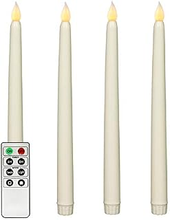 Rhytsing Set of 4 Battery Operated Led Taper Candles with Remote, Ivory Dining Candles Smooth Wax Finish, Warm White LED, Batteries Included