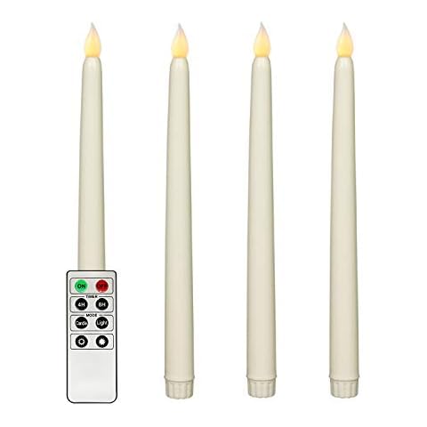 Rhytsing Set of 4 Battery Operated Led Taper Candles with Remote, Ivory Dining Candles Smooth Wax Finish, Warm White LED, Batteries Included Cover