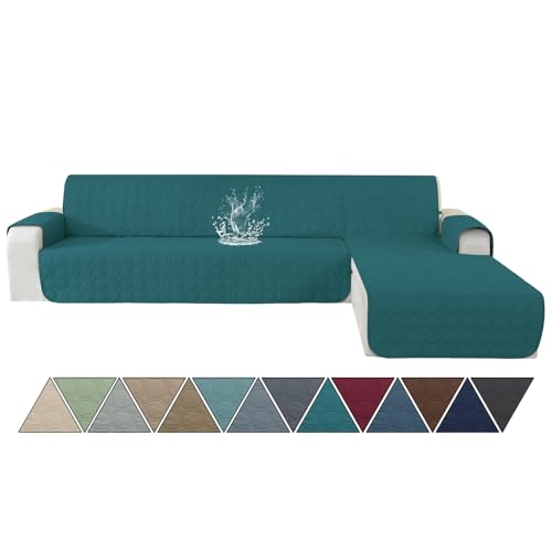 Ystyle Fundas para Sofa Chaise Longue 3 Plazas Impermeable, Fundas Sofa Chaise Longue Izquierda/Derecha Universal Reversible, Cubre Sofa Chaise Longue Anti Gatos Lavable, Verde Oscuro