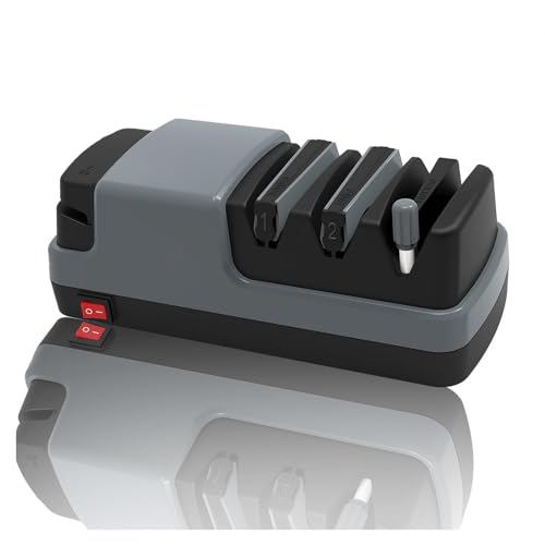 Aiguiseur Couteaux Professionnel 4 en 1 Aiguiseur Couteaux Electriques Avec Des Abrasifs 100% Diamantés Et Des Guides D'angle De Précision. Gadget Cuisine,Gray
