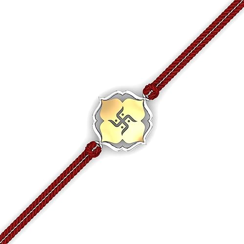 Image of KuberBox 925 Sterling Silver Blossom Swastik Silver Rakhi For Brother