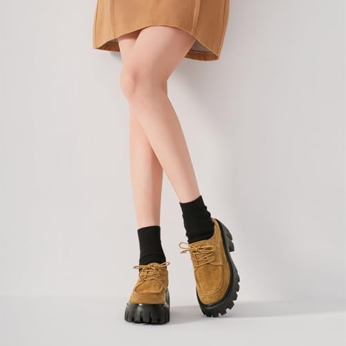 Image of BEAU TODAY Platform Oxfords for Women, Leather Chunky Lug Sole Dress Shoes | Genuine Cowhide Upper, Pigskin Lining, Lightweight Non-slip Foam Rubber Sole, Heel Pillow Design, Formal Office or Daily Wear
