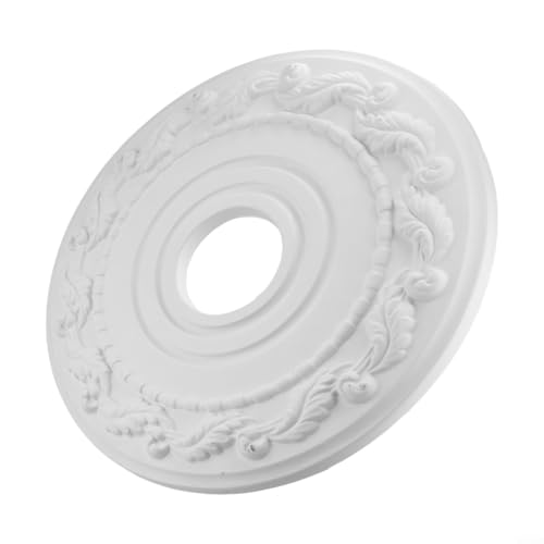 Bebykilemi Médaillon de plafond rond en polyuréthane blanc 406 mm décoratif pour lustres, éventails de style rétro, sans perçage, diamètre extérieur de 40,6 cm, diamètre intérieur de 10,2 cm