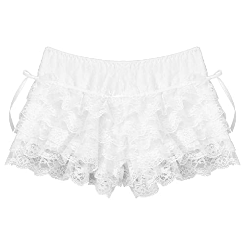 Hedmy Women's Sexy Lace Frilly Ruffle Knickers Boy Short Panties Burlesque Hot Pants Skirt Bloomers White One Size #TOP6