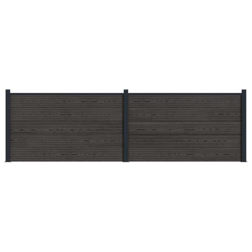 Tonture Elemento de valla de WPC y aluminio negro 353 x 105 cm, 2 unidades de protección visual resistente a la intemperie, con postes estables para valla de jardín y terraza, borde opaco