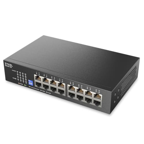 Zyxel Switch de Red 16 Puertos | Conmutador Gigabit Ethernet No Gestionado | 16 Puertos GbE | Dip Conmutable | Sin Ventilador | Kits de Montaje en Pared y Rack Incluidos | GS1100-16S