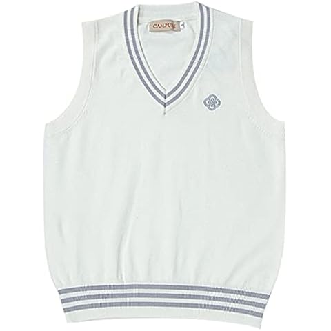WOOKIT Men Women Sweater Vest, V-Neck Knitted Sleeveless Tank Top, Stylish Vintage Sweater, Boys Girls Classic Striped Jumpers for Spring Autumn Winter-Beige White with Light Grey-L Cover