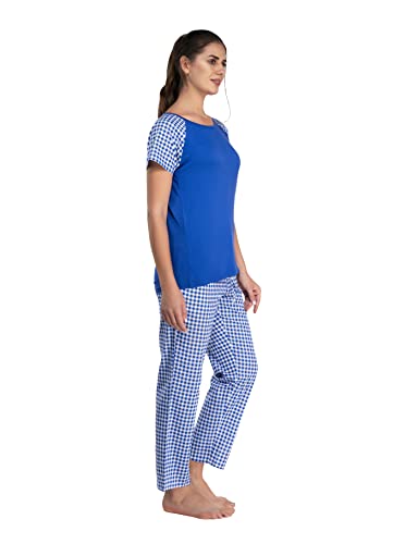 Image of Evolove Women's Cotton Round Neck Short SleevesNight Suit Set /Top Pyjama Set Super Soft Comfortable (Nightsuit-Round-HS-4)