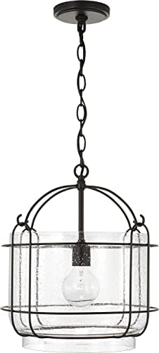 Capital Lighting 342912MB Harmon Urban/Industrial Vintage Walking Lantern Inspired Clear Seeded Glass Pendant Light Fixture, 1-Light 100 Watt, 15" H x 14" W, Matte Black