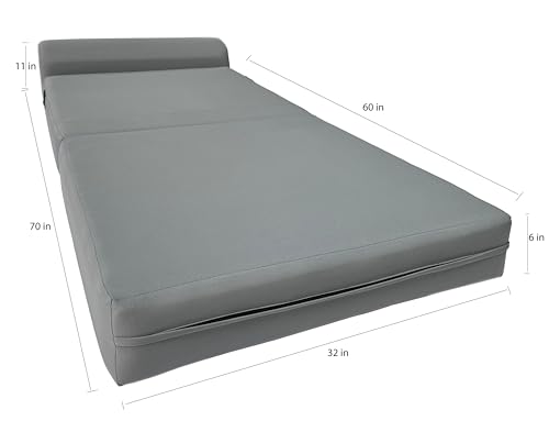 D&D Futon Furniture Gray Sleeper Chair Folding Beds, Convertible Studio Sofa Bed, High Density Foam (70 x 32 x 6 in Thick) - Thumbnail 2