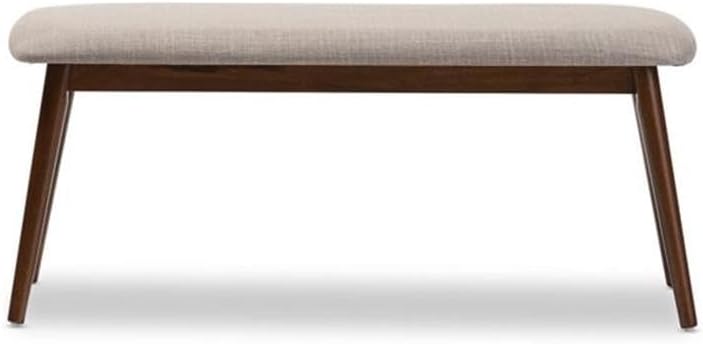 Baxton Studio Flora Mid-Century Modern Light Grey Fabric and Oak Medium Brown Finishing Wood Dining Bench