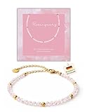 happymaker - Rosenquarz Armband Damen, Perlenarmband mit echten Edelstein und Gold Perlen, Geschenkverpackung, handmade in Deutschland, Stein der Liebe