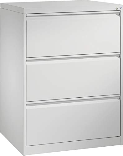 Preisvergleich Produktbild bümö Hängeregistraturschrank abschließbar - Hängeregister für DIN-A4 Hängemappen - Hängeregisterschrank Lichtgrau RAL 7035, 3 Schubladen / 2-bahnig