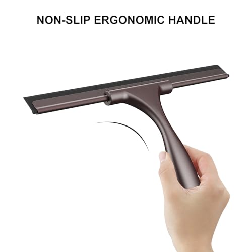 Image of SetSail Shower Squeegee for Glass Doors All-Purpose Squeegee for Shower Glass Door Stainless Steel Window Squeegee with Hook for Car Windshield 12 Inches, Bronze