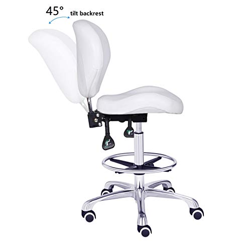 Kaleurrier Adjustable Stools Drafting Chair With Backrest & Foot Rest,Tilt Back,Peneumatic Lifting Height,Swivel Seat,Rolling Wheels,For Studio,Dental,Office,Salon And Counter,Home Desk Chairs (White) #TOP5