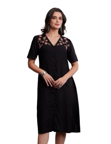 Image of Amazon Brand - Myx Women's Embroidered Shirt Dress | Below The Knee (Available in Plus Sizes)