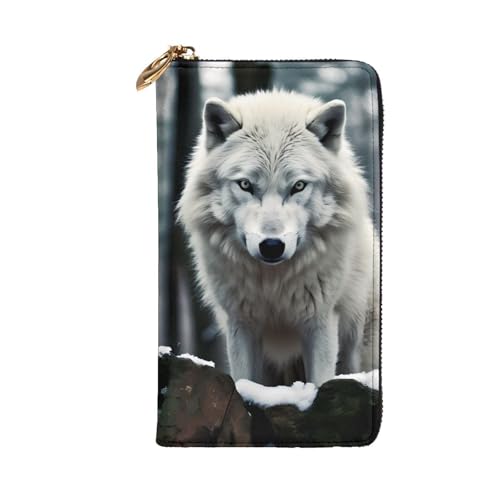 A Lone Wolf Prints Leather Long Clutch Wallet for Fashionable Girls and Women - Durable, Stylish, and Functional, Black, One Size2