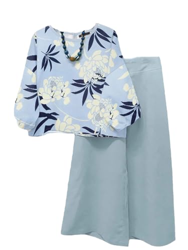 Tenues d'été 2 pièces décontractées ensemble pantalon et chemisier bleu S