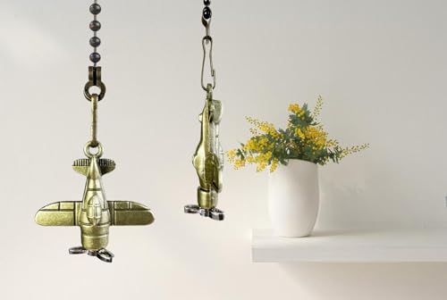 Image of 12 inch Ceiling Fan Pull Chain Retro Airplane Charm Pendant Ceiling Fan Danglers Pulls Chain Extender with Ball Connector, Decorative Pull Chain Pendant Extension (Bronze)