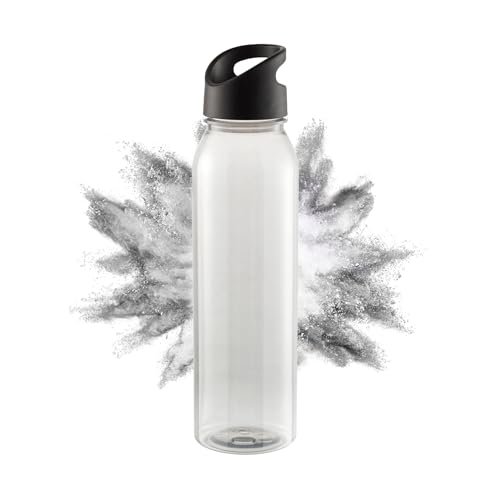 elasto PROMOTION FOR LIFE Trinkflasche Active 'Wave' - Wasserflasche mit 650 ml Fassungsvermögen - Trinkflasche für Kinder & Erwachsene - Robuste Sportflasche, Farbe:transparent/schwarz