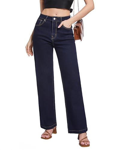 Jeans High Waisted Straight Leg Stretchy Jeans Trendy Wide Leg