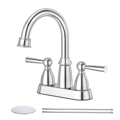 CREA Double Handle Bathroom Faucet for Sink 3 Hole,4 Inch Bathroom Faucets with Pop Up Drain/Supply Hoses,Swivel RV Washroom Vanity Basin Tap Stainless Steel Chrome by CREA - Used condition - CA$33.59
